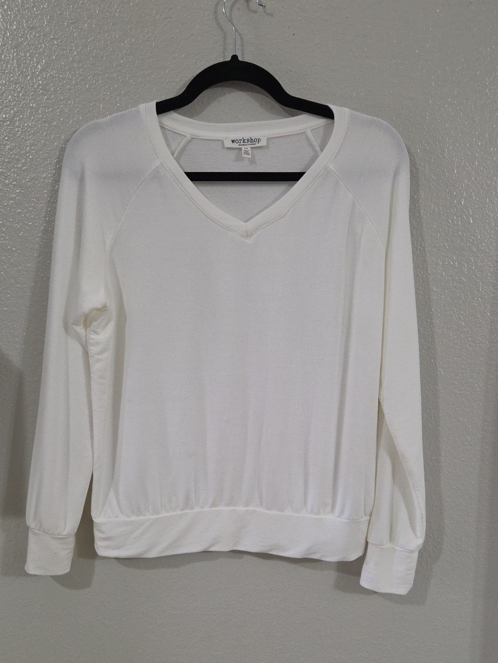 Workshop Republic Clothing White V-Neck Long Sleeve Sweatshirt